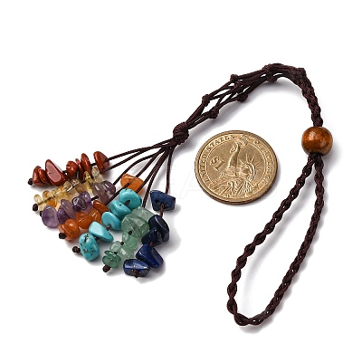 Chakra Theme Natural Red Aventurine & Green Aventurine & Red Jasper & Citrine & Amethyst & Lapis Lazuli & Synthetic Turquoise Tassel Pendant Decorations HJEW-JM03513-1