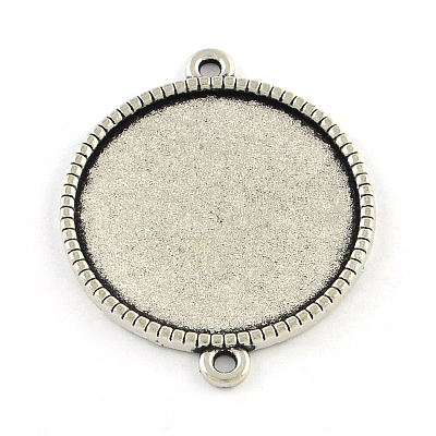 Tibetan Style Alloy Flat Round Cabochon Connector Settings TIBE-Q038-001E-AS-RS-1