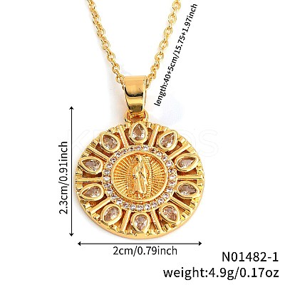 Vintage Brass Pave Cubic Zirconia Hollow Round Religion Virgin Mary Pendant Necklaces for Women LS-EZ3168-1-1