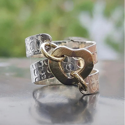 Hammered Alloy Finger Link Rings for Women FS-WG9B92C-05-1