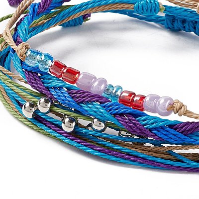 4Pcs 4 Style Alloy & Glass Braided Bead Bracelets Set BJEW-B065-09E-1