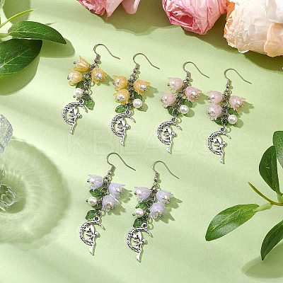 3 Pairs 3 Colors Shell Pearl Beads & Imitation Jelly Acrylic Dangle Earrings EJEW-TA00573-1