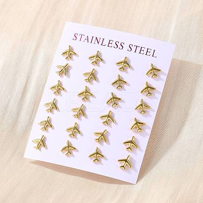 304 Stainless Steel Tiny Airplane Stud Earrings with 316 Stainless Steel Pins for Women EJEW-J043-01G-1