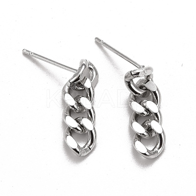 Brass Cuban Link Chain Shape Danlge Stud Earrings EJEW-C015-01P-1