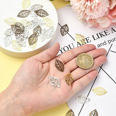 75Pcs 3 Colors Leaf Iron Pendants IFIN-YW0003-67-1