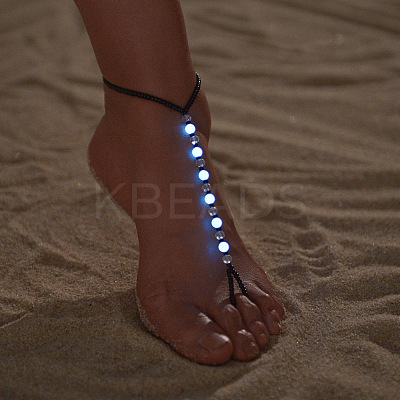Luminous Resin Round Beaded with Glass Seed Beaded Anklets WG45460-02-1
