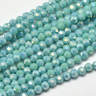 Faceted Round Full Rainbow Plated Electroplate Glass Beads Strands X-EGLA-J130-FR03-1