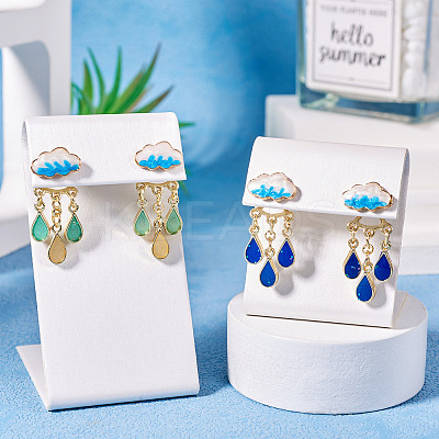 2 Pairs 2 Colors Teardrop Alloy Enamel Dangle Stud Earrings for Women EJEW-TA0001-49A-1
