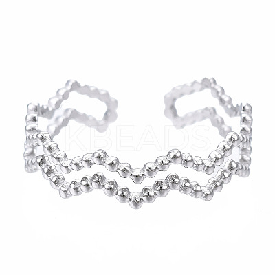 Non-Tarnish 304 Stainless Steel Wave Wrap Open Cuff Ring LS-RJEW-T023-66P-1