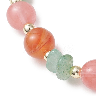 Cherry Quartz Glass & Natural Carnelian & Green Aventurine Stretch Bracelets for Women BJEW-JB13185-1