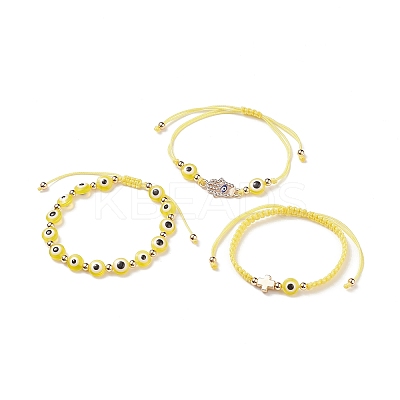 3Pcs 3 Style Resin Evil Eye Braided Bead Bracelets Set BJEW-JB08812-1