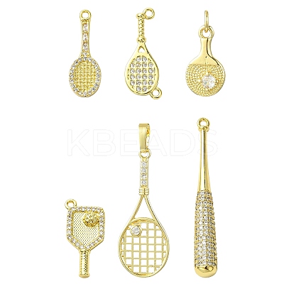 6Pcs 6 Styles Brass Micro Pave Cubic Zirconia Pendants KK-CJ0003-30-1