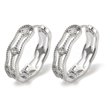 Brass Clear Cubic Zirconia Rectangle Hoop Earrings EJEW-D320-06P-1