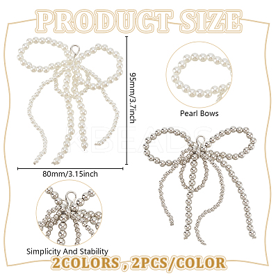4Pcs 2 Styles Bowknot Plastic Imitation Pearl Shoe Charms AJEW-HY0001-93-1