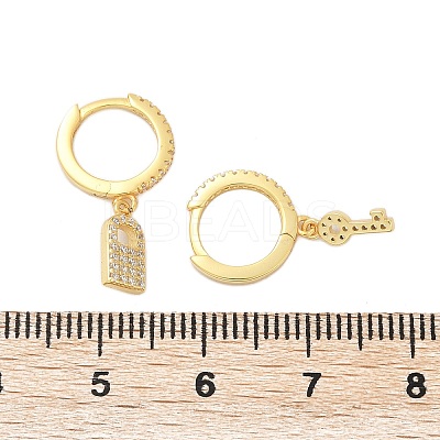Lock & Key 925 Sterling Silver Micro Pave Clear Cubic Zirconia Hoop Earrings for Women EJEW-G427-01G-03-1