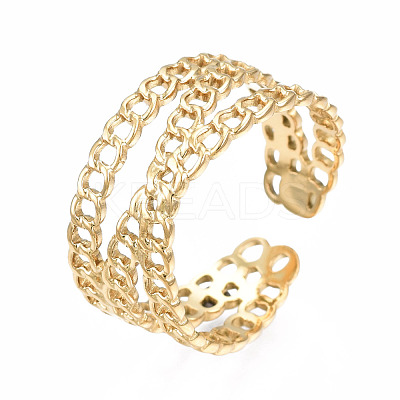 304 Stainless Steel Criss Cross Open Cuff Ring RJEW-T023-43G-1