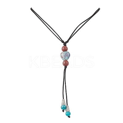 3Pcs 3 Styles Retro Glass & Porcelain & Alloy Snake Adjustable Nylon Cord Y Necklaces for Women NJEW-JN05360-1