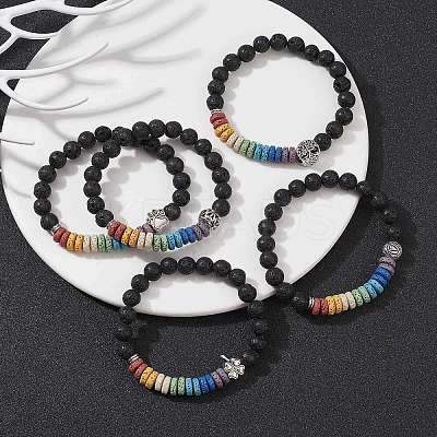 Colorful Dyed Natural Lava Rock Beaded Stretch Bracelets BJEW-JB09684-1