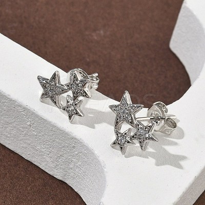 Star Brass Micro Pave Clear Cubic Zirconia Stud Earrings EJEW-F383-06P-1