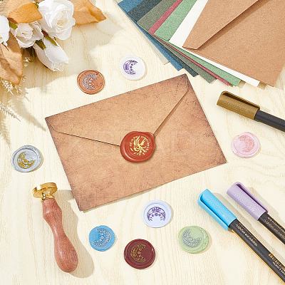 Brass Wax Seal Stamps with Wood Handle AJEW-WH0412-0152-1