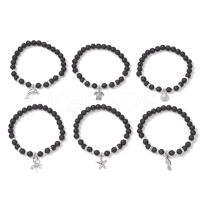 6Pcs Natural Lava Rock Beads Stretch Bracelets BJEW-JB11992-1