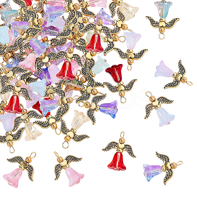 40Pcs 10 Colors Glass Pendants PALLOY-AR00036-1