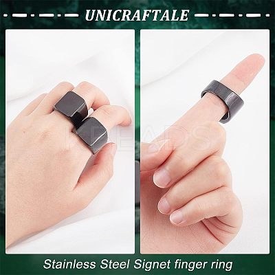 3Pcs 3 Size 304 Stainless Steel Rectangle Signet Finger Rings RJEW-UN0001-26B-1