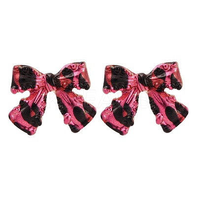 Bowknot with Leopard Print Alloy Stud Earrings EJEW-Z112-03G-1