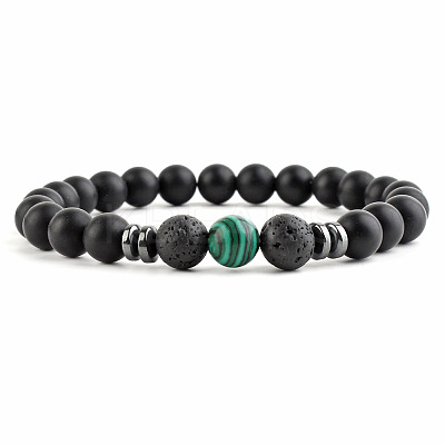 Round Synthetic Malachite Beaded Stretch Bracelets for Women Men XP2963-4-1