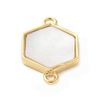 Brass Pave Natural White Shell Connector Charms KK-S522-03F-G-1