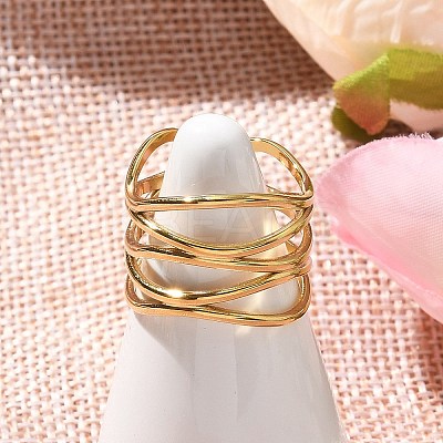 304 Stainless Steel Multilayer Open Cuff Rings for Women RJEW-Z077-01G-02-1