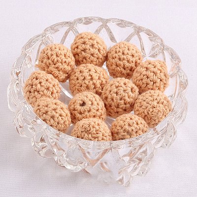 Handmade Woolen Macrame Wooden Pom Pom Ball Beads MAKN-PW0001-048G-1