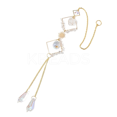 Iron Rhombus & Natural Quartz Crystal Suncatchers HJEW-F025-04G-03-1