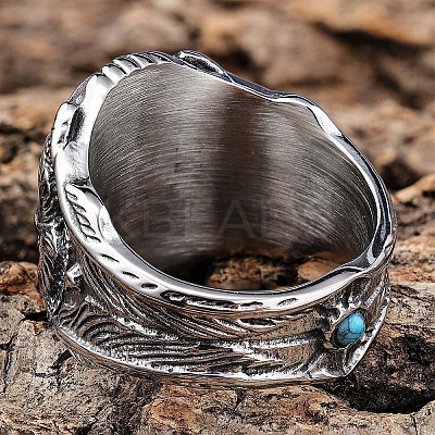 304 Stainless Steel and Synthetic Turquoise Finger Rings for Men FS-WGEFF67-05-1