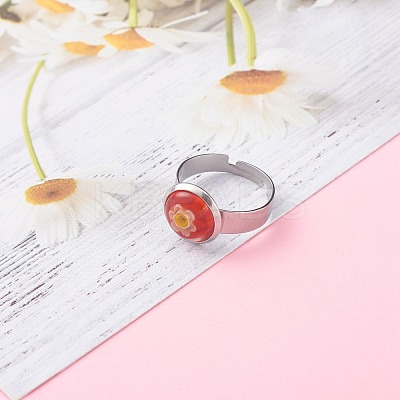Adjustable Handmade Millefiori Glass Finger Rings RJEW-JR00322-1