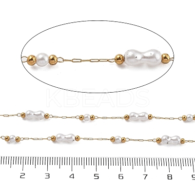 ABS Imitation Pearl & 304 Stainless Steel Beads Link Chains CHS-K021-07G-03-1