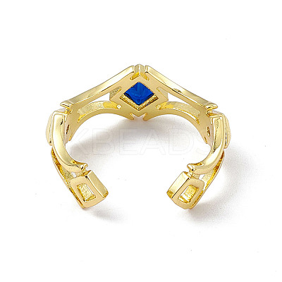 Cubic Zirconia Rhombus Open Cuff Ring RJEW-P079-08G-02-1