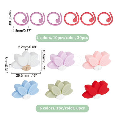 6Pcs 6 Colors Lotus Silicone Beads Knitting Needle Protectors/Knitting Needle Stoppers DIY-NB0010-33-1