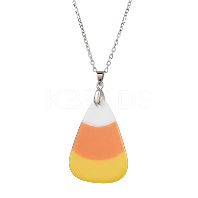 Halloween Acrylic Candy Corn Pendant Necklaces NJEW-JN04888-1