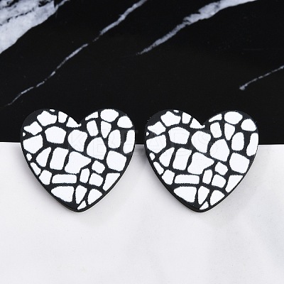 Heart Acrylic Printed Stud Earrings for Women EJEW-G418-01F-1