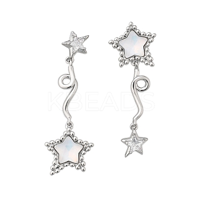 Star Brass Clear Cubic Zirconia Stud Earrings EJEW-D301-01P-1