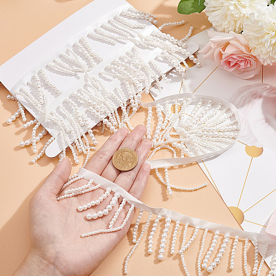 Resin Imitation Pearl Beaded Handicraft Tassel Fringe Trimming DIY-BC0009-87A-1