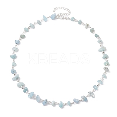 Natural Aquamarine Chip Beaded Necklaces NJEW-JN05140-01-1