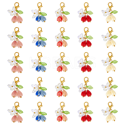 25Pcs 5 Colors Rose Butterfly Resin Pendant Decoration HJEW-PH02310-1