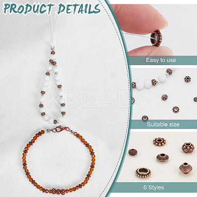 300Pcs 6 Styles Tibetan Style Alloy Spacer Beads TIBEB-PH0004-98-1