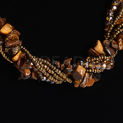 Tiger Eye Multi-strand Necklaces NJEW-L143-02-1
