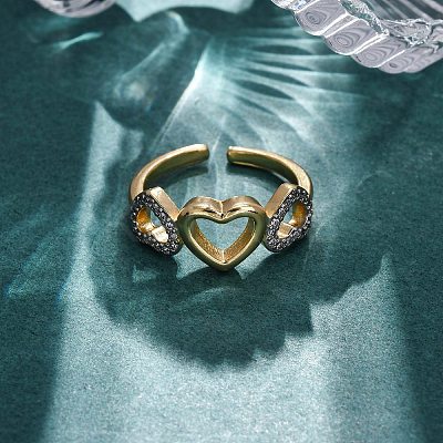 Brass Micro Pave Clear Cubic Zirconia Cuff Finger Rings for Women RJEW-C116-09G-1