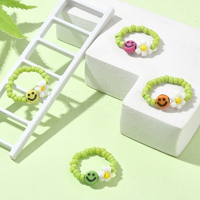 Glass Seed Beaded Stretch Ring RJEW-TA00079-01-1