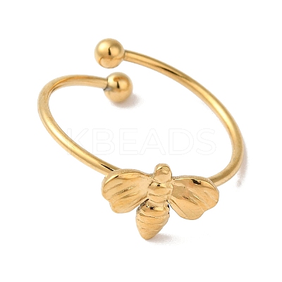 Ion Plating(IP) 304 Stainless Steel Bee Open Cuff Rings for Women LS-RJEW-18.0-06G-1