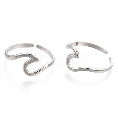 Non-Tarnish 304 Stainless Steel Sea Wave Cuff Rings X-RJEW-N038-115P-1